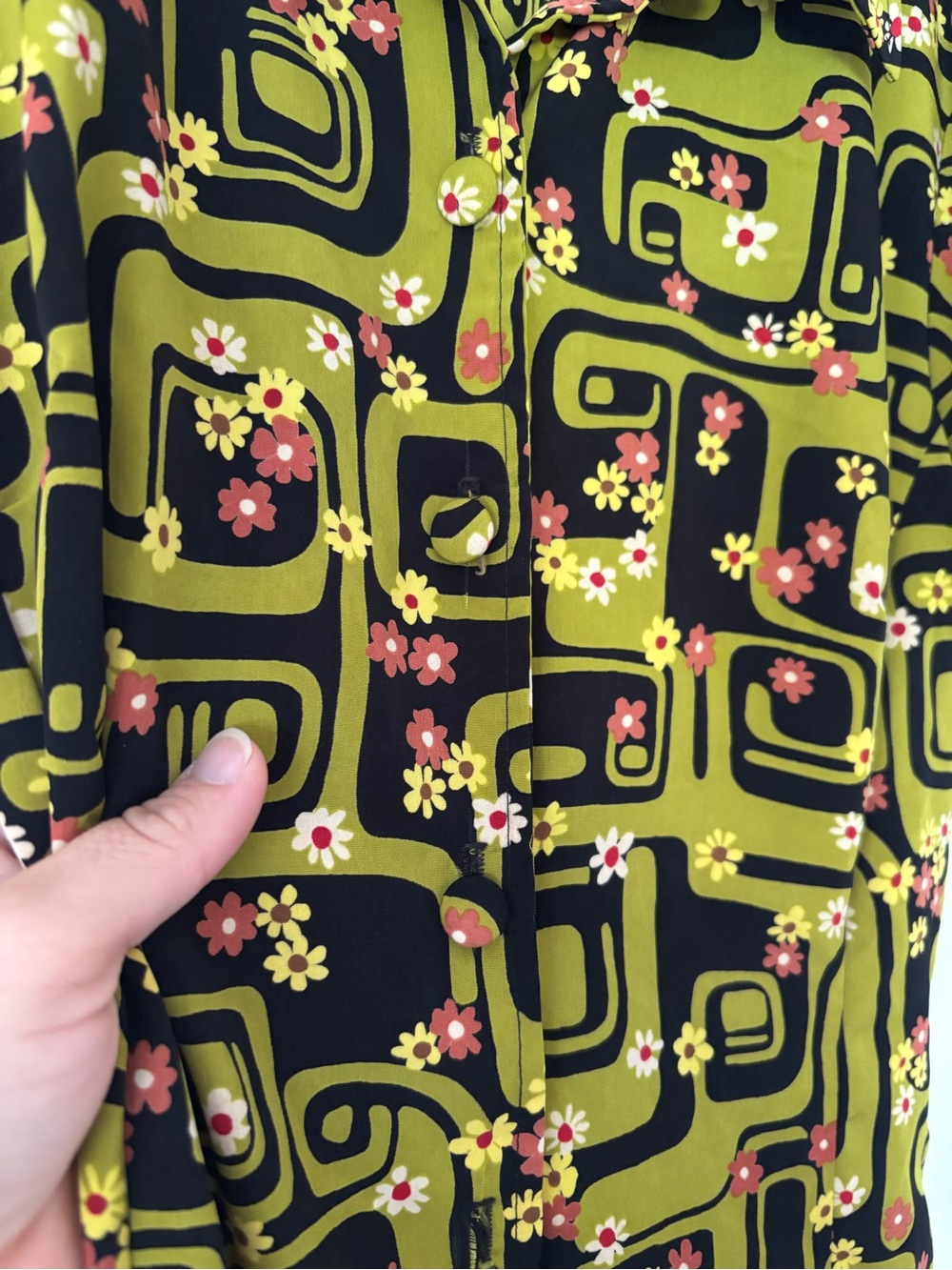 Vintage Rampage Olive Green Geometric Floral Mini Dress - Picture 4 of 4